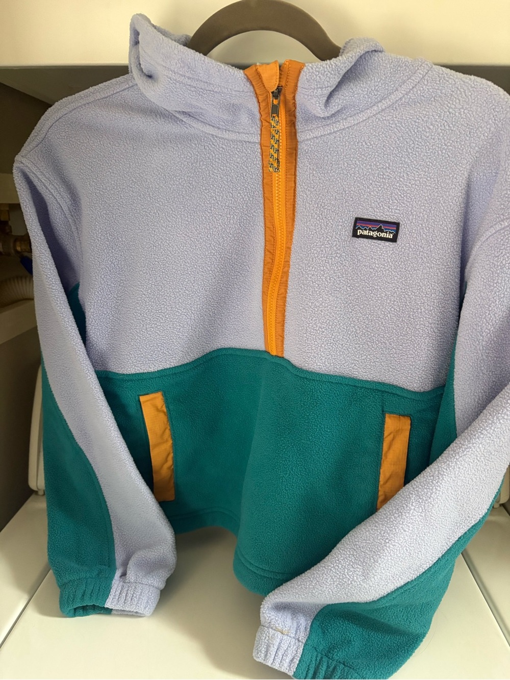 Patagonia Kids Colorblock Fleece Pullover - Lavender, Teal & Orange Trim